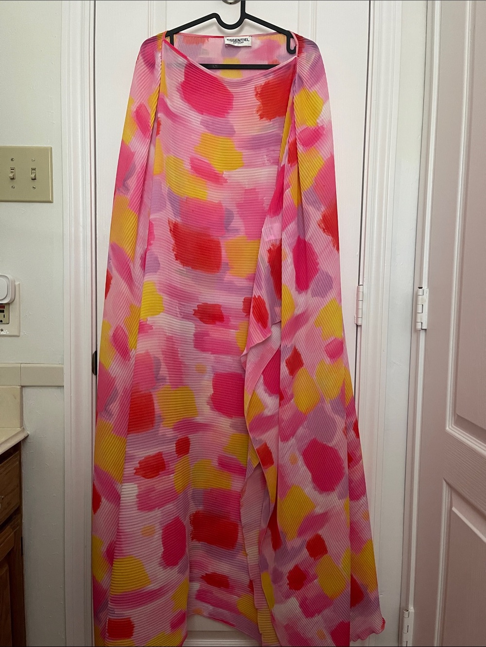 Vibrant Pink Multi-Color Pleated Maxi Dress